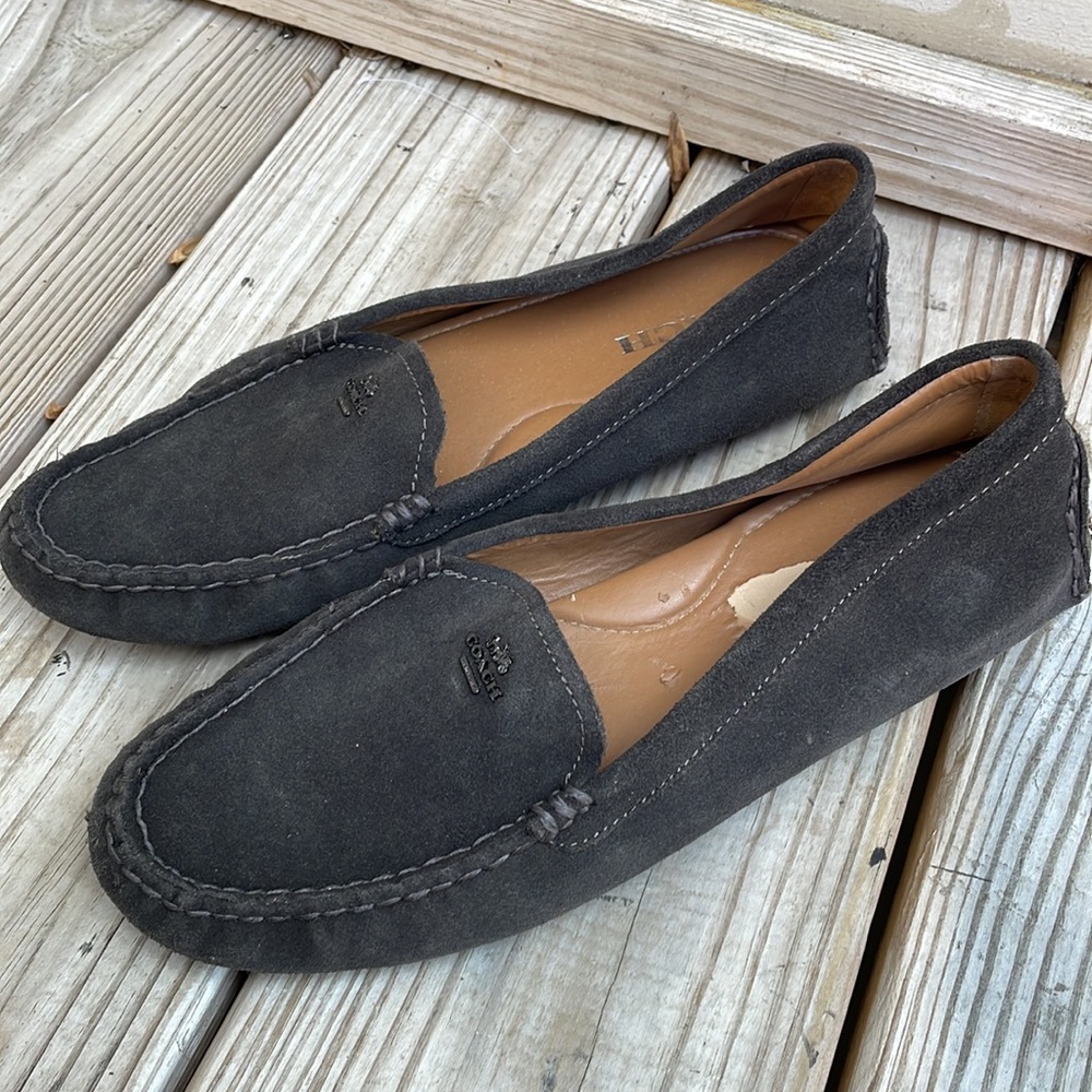 COACH Flats- "Amber" Calf Suede Driving Shoes Size 9
